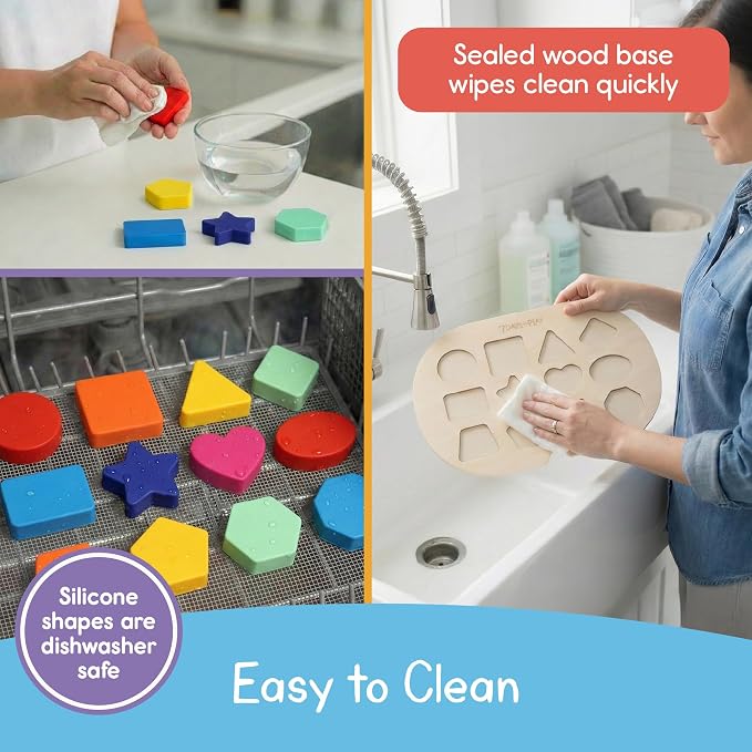 Shape Puzzle for Kids, Sensory Bin Insert for Sensory Tables, Silicone Geometric Shapes, Wooden Fine Motor Learning Toy