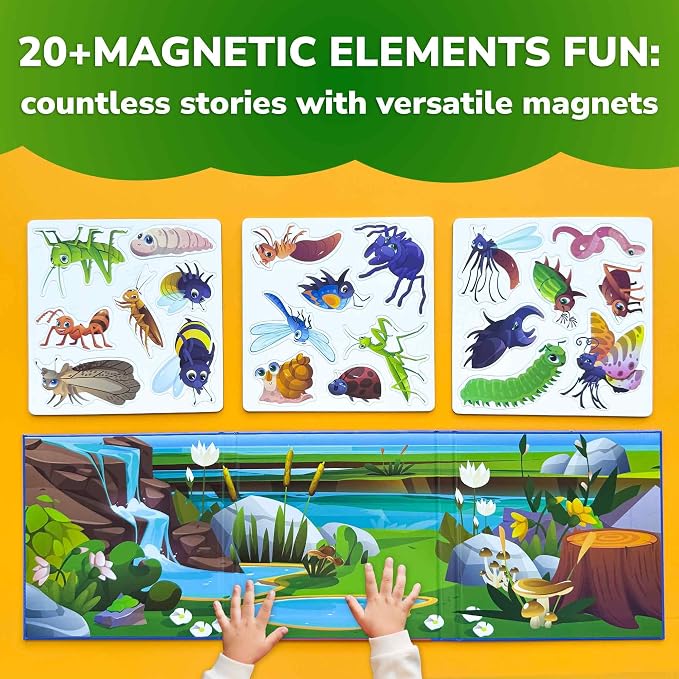 Travel Magnetic Puzzles for Toddlers 1-3 - 20+Pcs Toddler Puzzles Ages 2-4 | Bugs Magnet Puzzles with Extra-Long Play Book - Strong Magnets for Car Activities - Travel Toys for Kids Ages 3-5