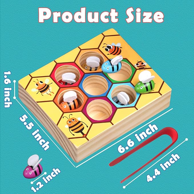 Toddler Fine Motor Skill Toy, Bee to Hive Matching Game, Montessori Wooden Color Sorting Matching Toy, Preschool Educational Learning Toys Gift for Toddler 3 Years Old