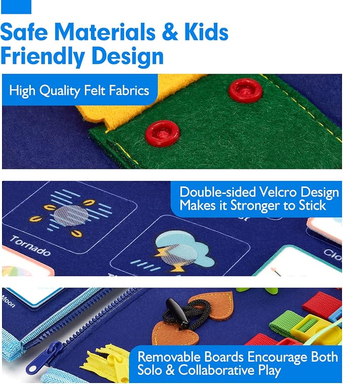 hahaland Montessori Busy Board for Toddlers, Preschool Learning Activities | Life Skills, Alphabet, Number, Shape, Color, Animal, Weather, Toddler Boy Learning Educational Busy Book Airplane Travel Toy