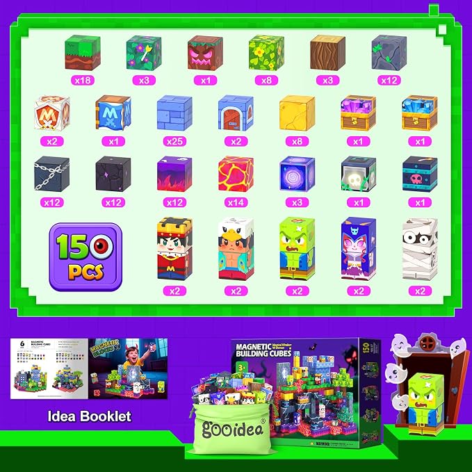 150PCS 0.8" Magnetic Building Blocks Creative Fun for Boys Girls Ages 3+ | Mine Magnet World Craft, STEM Toy for Kids Age 3-5 5-7 8-12, Sensory Learning Toys Birthday Gift for 3+ Year Old Boys Girls