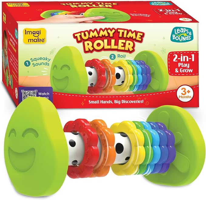 Imagimake Leaps & Bounds - Tummy Time Roller, Sensory Toy, Ages 3 Months+ | Early Learning Sensory Toy, Encourage Crawling, Motor Skills & Sensory Play, Gift for Babies Ages 3,4,5,6,7,8,9 Months
