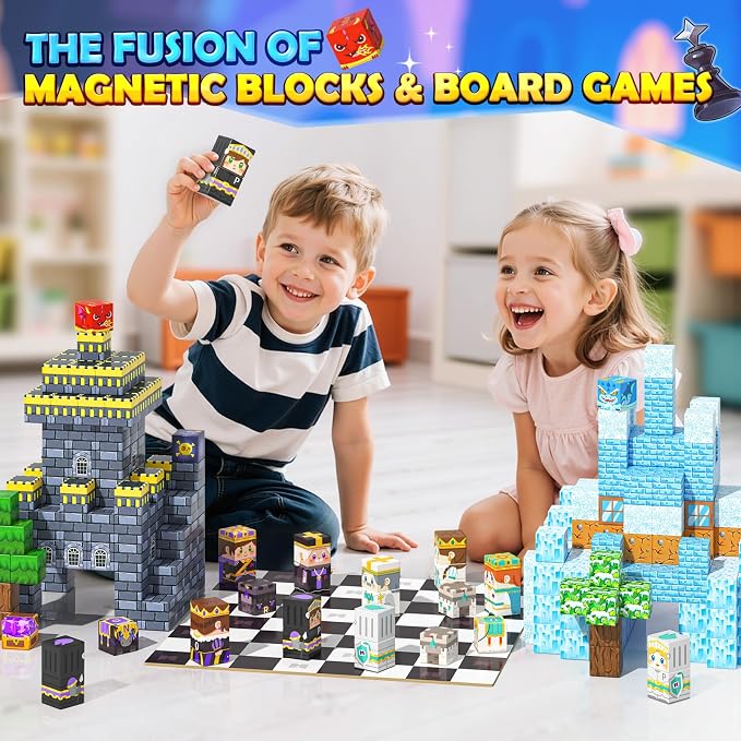 144PCS Magnetic Blocks - Mine Magnet World Chess Set, Magnetic Building Toys Games for Kids Ages 5-7 6-8 8-12, Magnet Blocks Kids Toddler Toys, Ideal Gifts for Boys & Girls Ages 3+