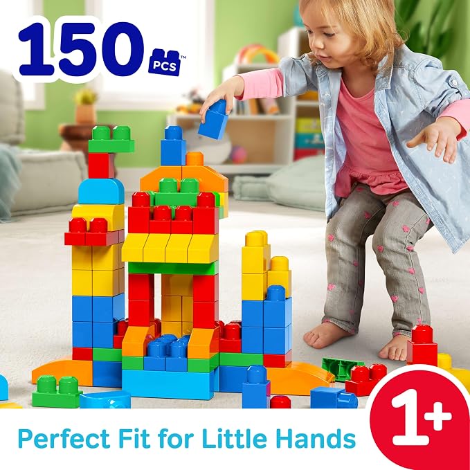 MEGA BLOKS First Builders Deluxe Building Bag Toddler Block Toys Set, Red | 150 Pieces, Storage, Creative Open-Ended Play, Preschool Kids Ages 1+ Years, Easy to Build (Amazon Exclusive)