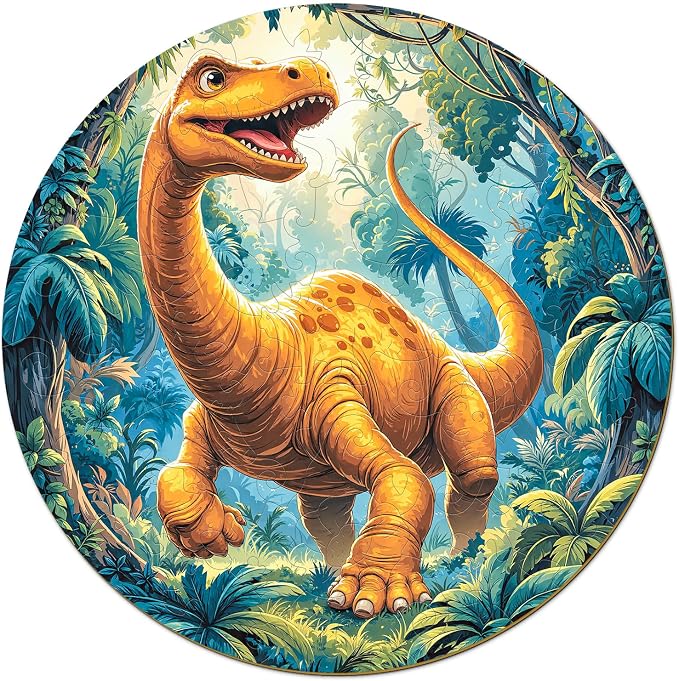 Dinosaur Wooden Puzzles for Kids - Diplodocus | 50 Piece Puzzles for Kids Ages 6-8, Kids Puzzles with Unique Animal Shapes, Round Gifts for Girls and Boys (11.4 * 11.4 in)