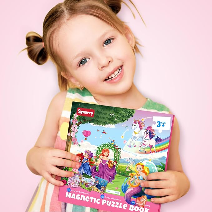 SYNARRY Unicorn Mermaid Princess Magnetic Puzzles for Kids 3-5, Travel Toys | 20-Piece Magnetic Travel Puzzle for Kids Ages 4-6, Car Airplane Road Trip Activities, Quiet Time Toys, Girls Birthday Gifts