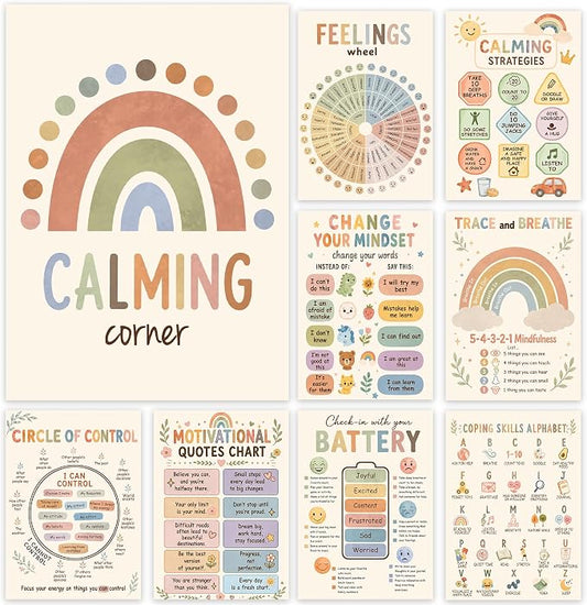 10''x14'' Calming Corner Posters Set of 9 , Calm Down Corner Supplies