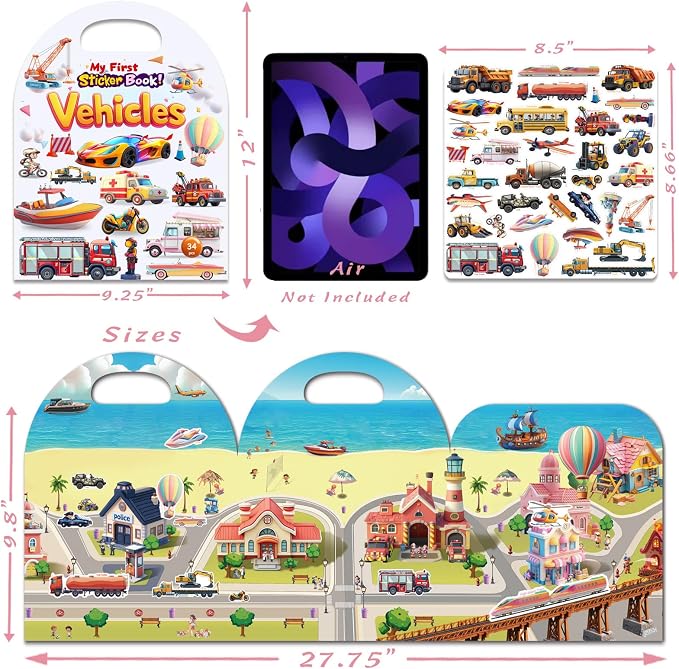3-Pack Reusable Sticker Books for Toddlers 2-4 Years, Vehicles Truck, Animals & Farm Jelly Activity Stickers for Boys Girls Road Trip Airplane Train Travel Essentials Toy for Kids Birthday Gifts