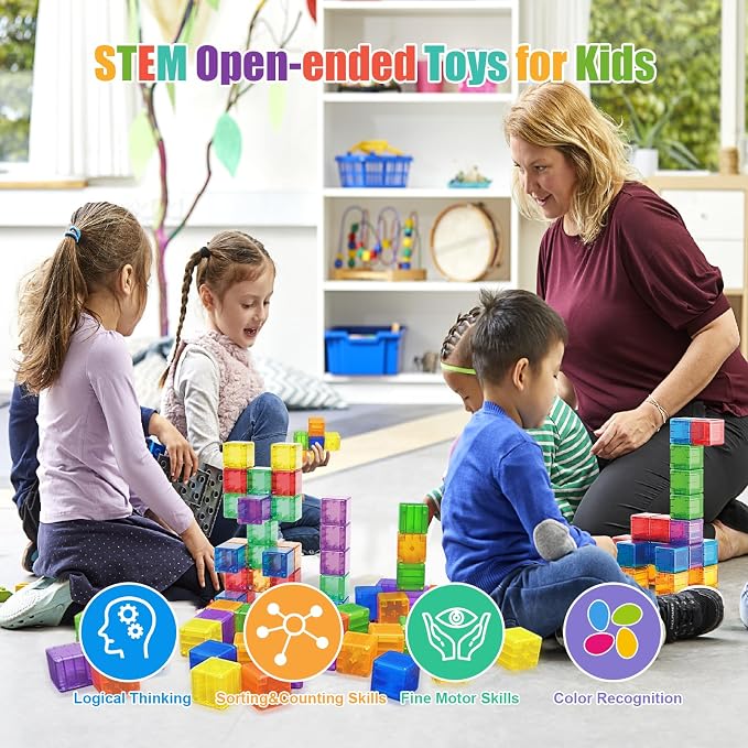 Magnetic Building Blocks for Toddlers, 1.38 inch Large Magnet Stacking Cube | 48PCS Educational Building Toys for Kids, Montessori Toys for 3 4 5+ Year Old, Preschool Learning Color Sorting Sensory Play