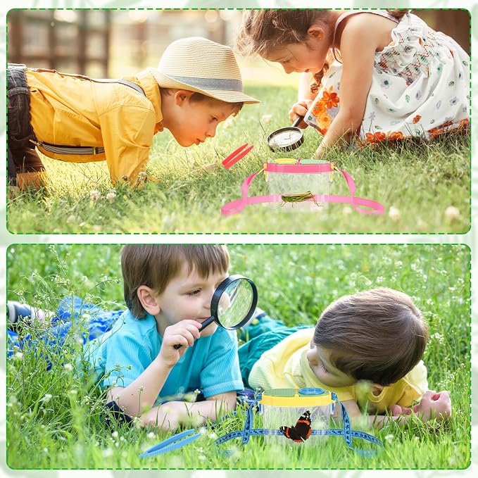 Halloscume 8 Pack Insect Bug Viewer Kit for Kids with Tweezers Explorer Outdoor Set Bug Catcher Containers for Insects Magnifying Insect Box Observation Kit for Science Nature (Deep Colors)