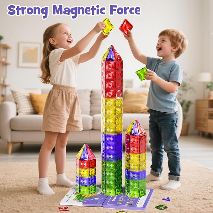 WMXDU Travel Magnetic Tiles Set: Tablet-Light, Group Play for Girls 3-8 | 60-Piece Travel Set, Keeps Girls Engaged in Group Play for 60+ Minutes in Cars/Planes Iron-Box Storage
