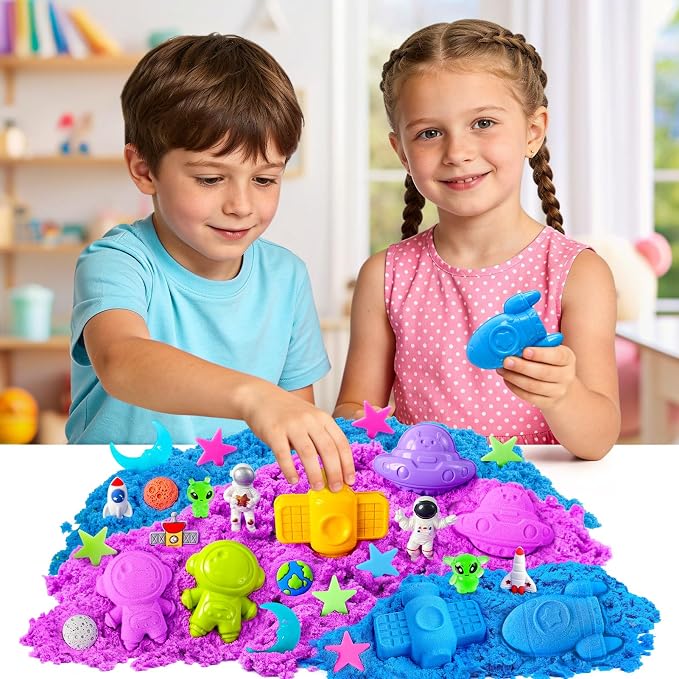 Sensory Bin Space Kit with Sensory Sand | Play Sand, Pretend Play Beach Toy, Sandbox for Girls and Boys