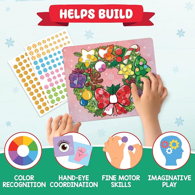 Christmas Dot Art Activity for Kids - Holiday Theme Stickers for Toddlers | Christmas Special DIY Craft Kit, Stocking Stuffers, Christmas Gift for Boys & Girls Ages 3, 4, 5, 6, 7 Year Old - Funcils