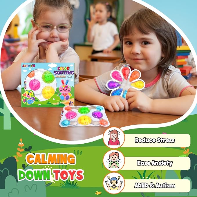 2Pcs Color Sorting Sensory Toys for Kids with Autism Toddler Toys for Airplane Travel Road Trip Preschool Montessori Toys Fine Motor Skills A Easter Basket Stuffers Gifts for Kids Boys Girls