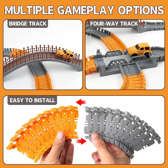 100 Pcs Construction Flexible Track Expansion Kit for Kids – Birthday Gift for Boys Ages 3, 4, 5, 6, 7,Compatible with Most Engineering Track Sets, Add-On Accessory Toy for Building Raceway