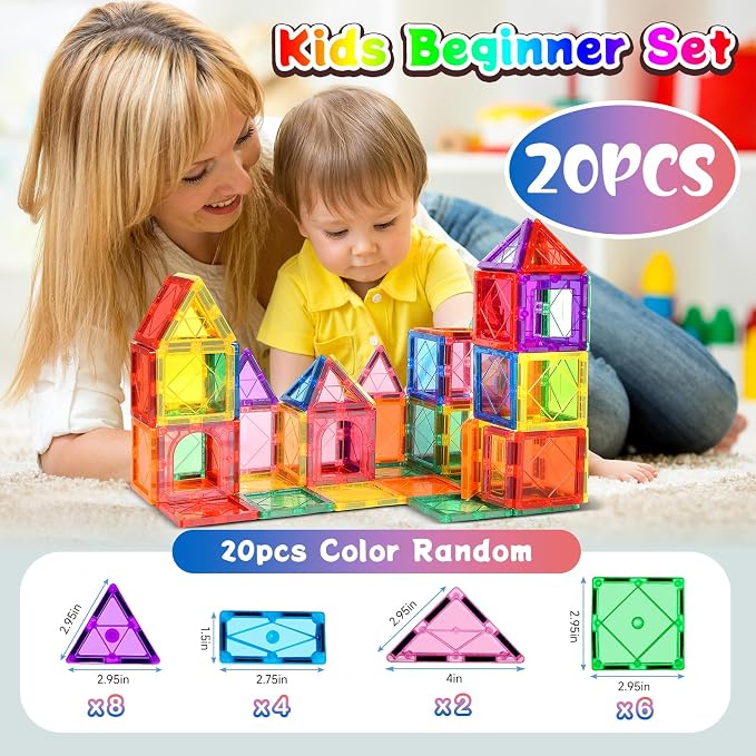 Mruikeny Magnetic Tiles Building Blocks for 3 4 5 6 7 8+ Years Old Boys Girls Colorful Magnet Stacking Toys Birthday Gift for Toddlers STEM Preschool Educational Construction Tiles Set | Colorful Magnet Stacking Toys Birthday Gift for Toddlers STEM Pre...