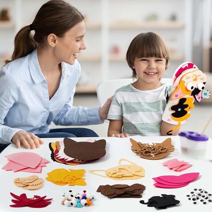 WATINC Hand Puppet Making Kit, Felt Sock Puppet Toys for Kids (Cat B) | 6 Styles, Make Your Own Storytelling & Role Play Crafts, Creative Group Activity, Party Favors & Gifts for Kids Ages 4-8