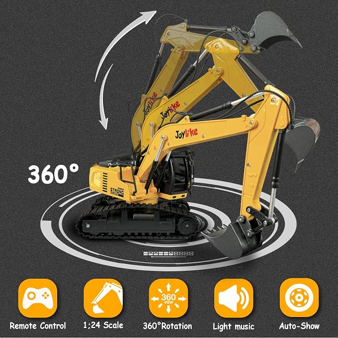 Joylike RC Excavator and Dump Truck Toy Set，2.4Ghz Metal Remote Control Construction Vehicle with Light&Sound, Best Christmas Toy for Boys 8+Year Old Kid | 2.4Ghz Metal Remote Control Construction Vehicle with Light&Sound, Best Toy for Boys 8+Year Old Kid