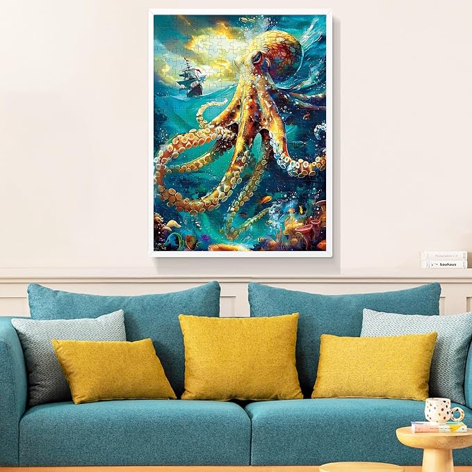 300 Piece Puzzle for Adults, Ocean Sailboat Octopus Jigsaw Puzzles 300 Pieces
