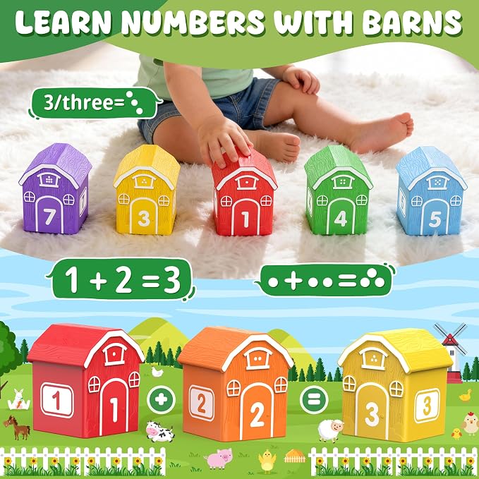 Montessori Farm Animal Toddler Toys Sorting Finger Puppets Playmat | Montessori Learning toys, 10 animal finger puppets, 2-in-1 playmat storage bag, matching game for toddler preschool gift