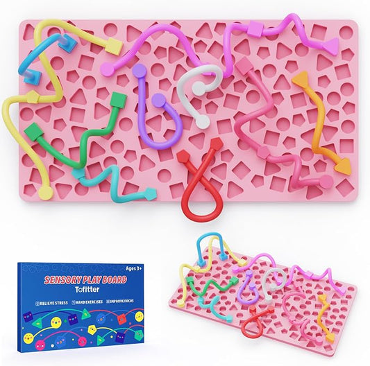 Sensory Activity Board,Fidget Toys for Kids & Adults with Shape Matching, Quiet Busy Board for Travel, Airplane, Car& Classroom, Calming Sensory Toy for Focus & Relaxation, Autism & ADHD Support（Pink)