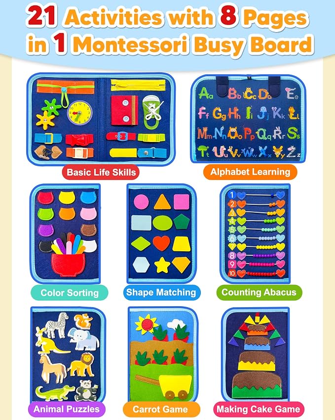 Busy Board Montessori Toys for Toddler Boy Birthday Gift Busy Book | Airplane Car Travel Toy, Learning Educational Toys, Activity Book, Toddler Activities, Sensory Toys, Fine Motor Skills