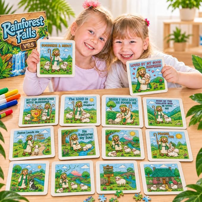 Cinrobiye 24 Pcs VBS 2026 Emerald Isle Coloring Puzzle Kit, Good Shepherd Christian Puzzle Crafts Inspired by Psalm 23 for Vacation Bible School, Sunday School, Church Activities and Group Events