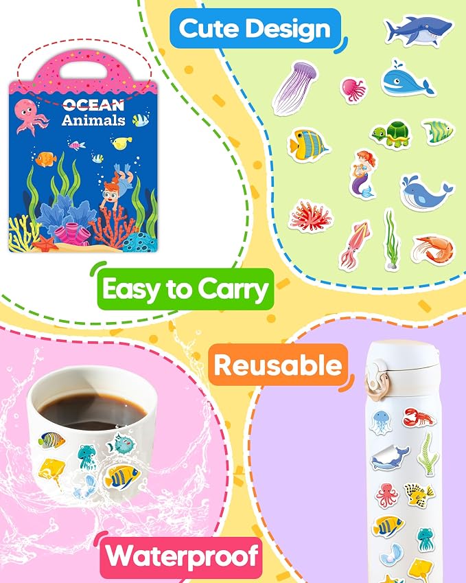Benresive Reusable Sticker Book for Toddlers, Stickers for Kids, Travel Toy | Toddler Toys, Boys Girls Birthday Gifts, Airplane & Road Trip Essentials Kids, No Mess Waterproof Toddler Crafts Activities