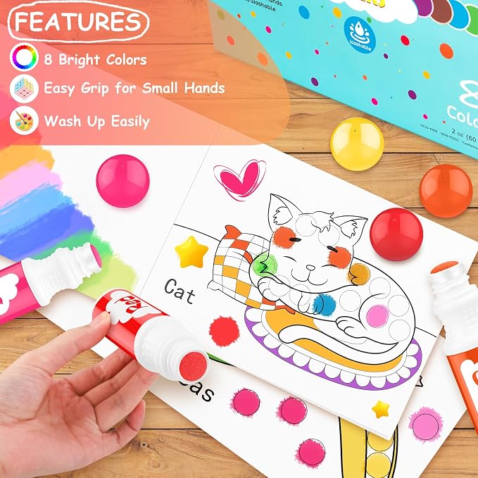 Dot Markers for Toddlers Kids, Bingo Daubers Washable Art Markers 8 Colors | Toddlers Arts and Crafts Supplies, Kids Painting Drawing Coloring Supplies, Dot Paint Craft Kit Preschool Learning,Non-Toxic