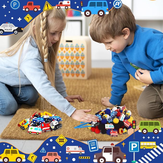 192pcs Back to School Cars Sensory Bin Filler Fine Motor Toys Transportation Toys Sensory Bin Items Toy Ambulance Fire Engine Police Car Excavator Taxi for Preschool Education Activities