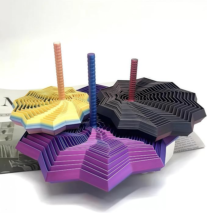 3D Printed Expanded Sensory Fidget Star - 2025 Sensory Fidget Star with Handle, Multi-Colored Whirling Spiral 3D Fidget Toy, Multiple Ways to Play for Adult Relieving Stress (Purple Gold,6.7in)