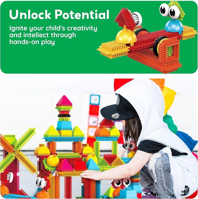 PicassoTiles 120pcs Hedgehog Interlocking Building Blocks Tiles Construction Toy Set Learning Playset STEAM Development Preschool Kindergarten Toy for Kids Age3+ PTB120 | Soft rubbery texture, easy-connect forms, BPA-free & lead-safe material, 20+ 3D d...
