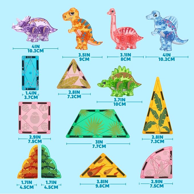 SYNCFUN Magnetic Building Tiles Dinosaur Set for Kids, 50PCS Including 5 Cute Dinosaurs, Educational STEM Toy for Boys & Girls Ages 3-5 4-8, Christmas Birthday Party Gift