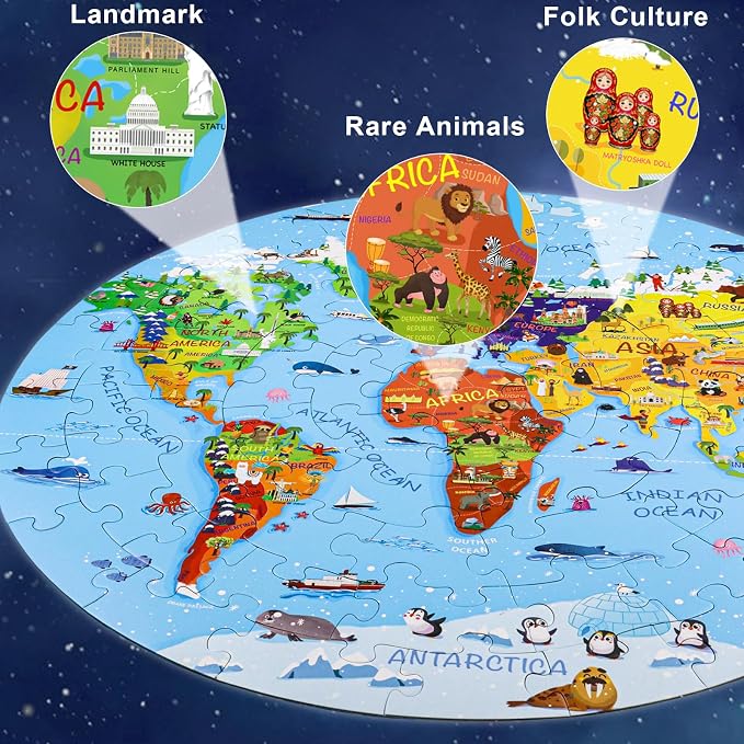DIGOBAY World Map Jigsaw Puzzle for Kids 4-8, 70 Piece Large Round Floor Puzzles for Kids Ages Toddler Puzzle Globe Geography Games Educational Toys Birthday for Children | Large Round Big Kids Toddler Puzzle Globe Geography Games Educational Puzzles T...