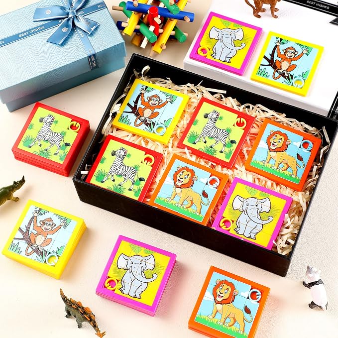 Simgoing 24 Pcs Animals Slide Puzzle for Kids Fun Brain Teaser Toys Games Develops Student Cognitive Problem Skills Small Sliding Puzzle for Back to School Gift Classroom Home Vbs Party Learning
