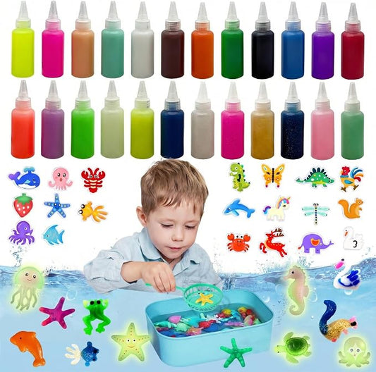 Magic Water Elf Toy Kit,20 Molds Safe & Non-Toxic Squishy Making Kit Focus & Concentration,Fun No-Mess STEM Activity-DIY Glow Magic Elves Craft for Boys Girls (12solid+6glow+4Sparkling+2Pearlescent)