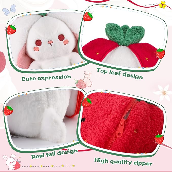 MIAODAM Strawberry Bunny Stuffed Animal, Cute Soft Bunny Plush Toy for Kids | Perfect Birthday Present & Nursery Decor, Ideal Easter & Christmas Gift (10 Inch)