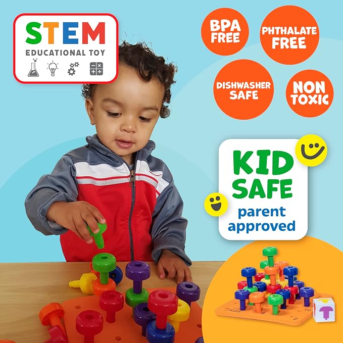 Montessori Peg Board and Rainbow Counting Bears 102 Piece Bundle - Toddler Learning Toys Occupational Therapy and STEM Educational Toys for Kids