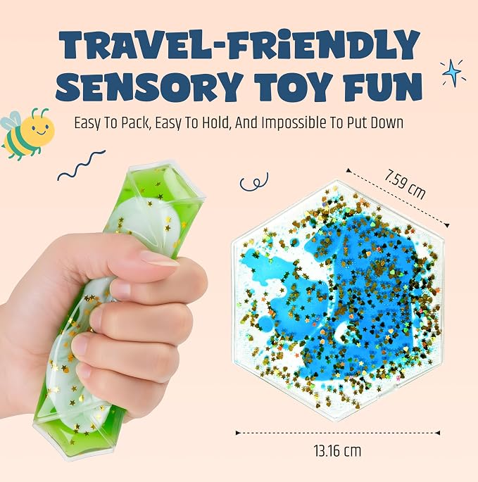 Jumble Comb Hexagon Liquid Motion Sensory Fidget Toy | Liquid-motion sensory toy for ages 3-8 with autism, ADHD or sensory needs; supports focus and visual stimulation.