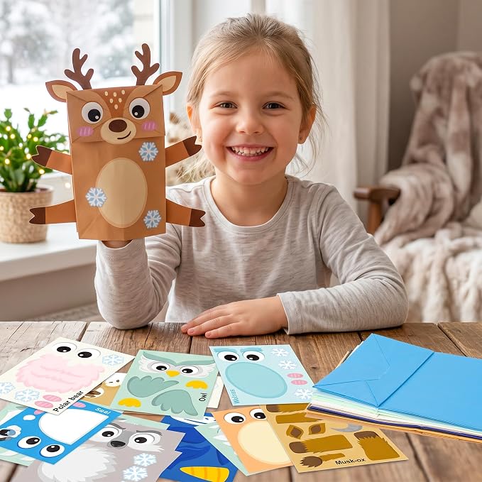 WATINC Hand Puppet Making Kit, Paper Sock Puppet Toys for Kids (Polar) | 9 Styles, Make Your Own Storytelling & Role Play Crafts, Creative Group Activity, Party Favors & Gifts for Kids Ages 4-8