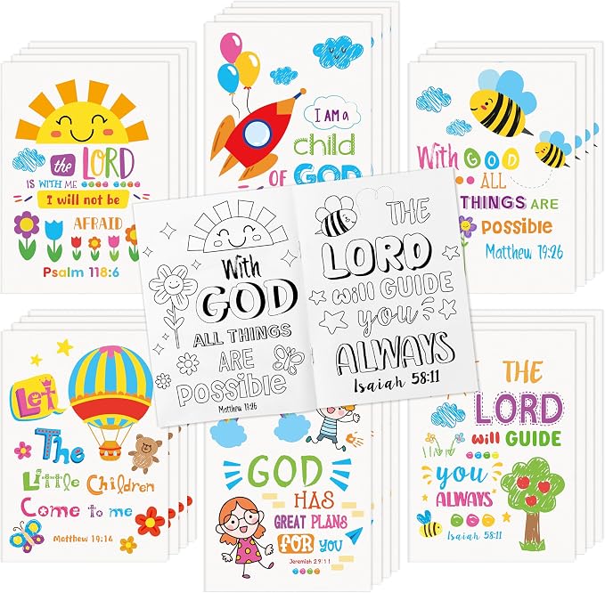24Pcs Religious Coloring Books Bible Verses DIY Color-in Pages | Drawing Booklet Bulk, Christian Theme Artwork, Holiday Activity, Sunday School Supplies, Classroom Reward, Party Favor, Gift