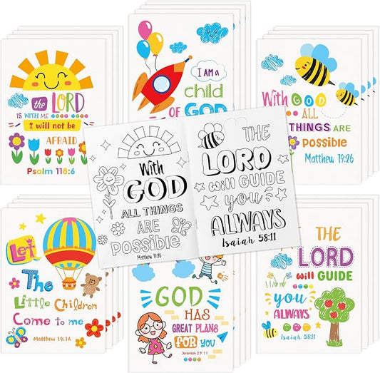 24Pcs Religious Coloring Books Bible Verses DIY Color-in Pages | Drawing Booklet Bulk, Christian Theme Artwork, Holiday Activity, Sunday School Supplies, Classroom Reward, Party Favor, Gift