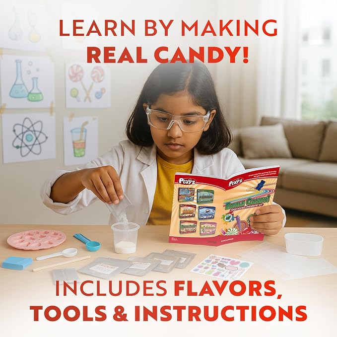 Playz Edible Candy Making Kit for Kids Age 8-12 Years Old with 40+ Fun | Science Experiments, DIY Chemistry kit for kids Rock, Gummy, Chocolate, hard candy maker, STEM Toys/gift for Girls and Boys