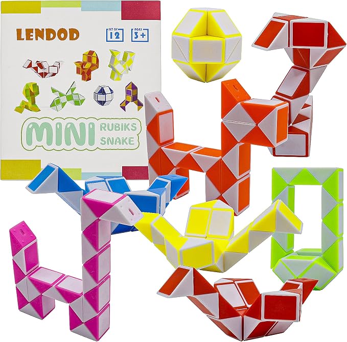 12 Pack 24 Blocks Mini Fidget Snake Cube Mini Twist Puzzle Cubes Magic Speed Cubes Toy for Kids Party Bag Fillers, Party Supplies