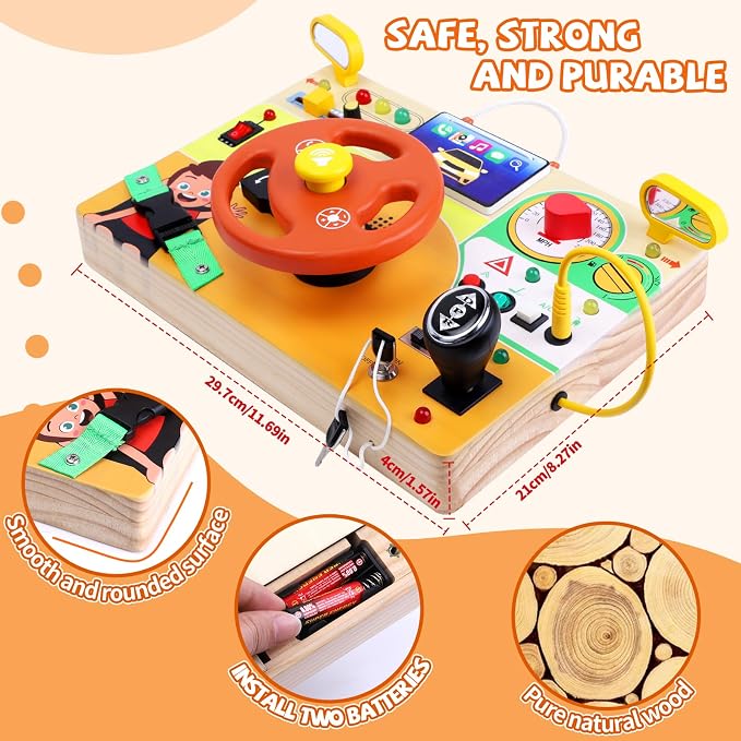 Busy Board,Montessori Toys for 1-3 Year Old Boys & Girls,Travel Activities for Toddlers,Sensory Toy for Kids with Autism,Perfect Christmas Birthday Gift Idea (Busy Board v6)