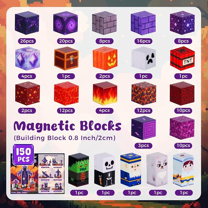 3 otters 150PCS Magnetic Building Blocks, with a Storage Bag, Portal | for Kids, Stem Learning, Easy Storage and Portability, Develops Spatial Awareness and Creativity, Birthday Gifts