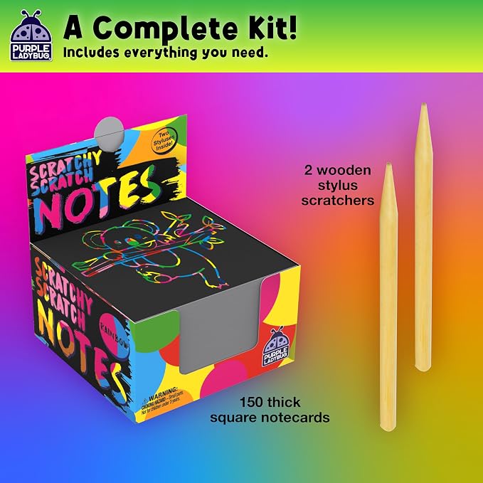 Rainbow Scratch Art for Kids - 150 Pcs Rainbow Scratch Art Paper Mini Notes | Arts and Crafts Supplies Ages 4-12, Stocking Stuffers for Kids, Activities for Classroom, Camping, Summer, Travel, & Wedding