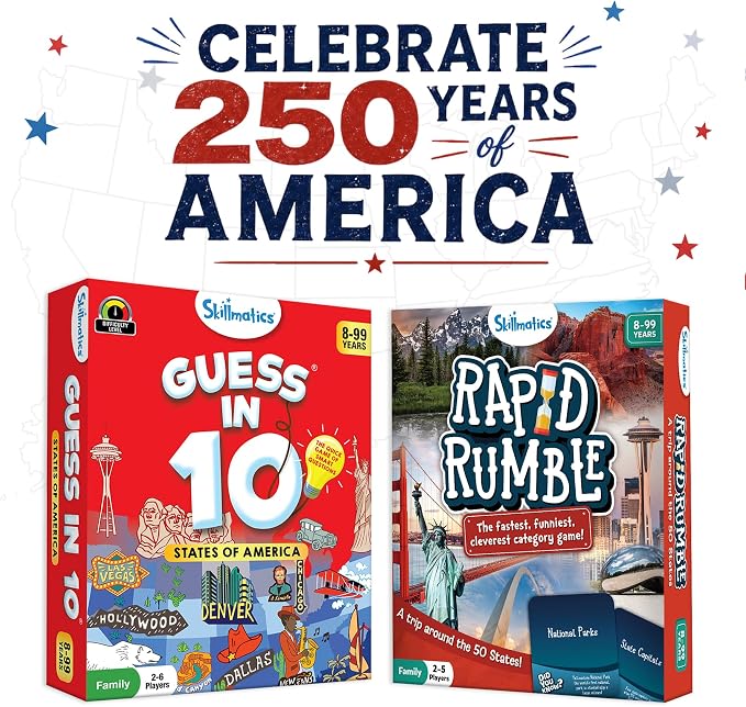 Skillmatics Rapid Rumble – A Trip Around The 50 States Board Game for Kids | Fast-Paced Game for Kids, Teens & Adults, Fun for Family Game Night & Educational Toy, Gifts for Ages 8, 9, 10 & Up