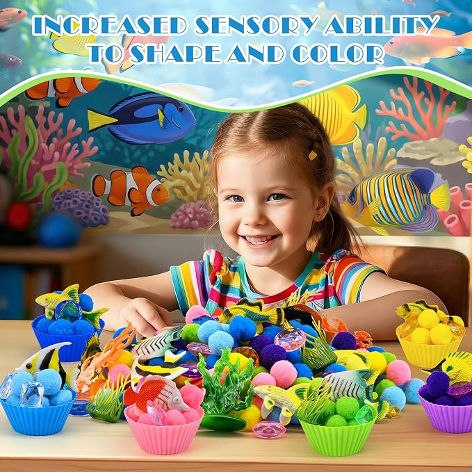 164 Pcs Tropical Fish Sensory Bin Items Summer Counting Sorting Sensory Bin Filler Fine Motor Tropical Fish Coral Counts for Spring Summer Counting Sorting