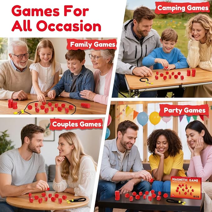 Magnet Game, Magnetic Game with String, Board Games for Adults and Kids 8-12, Portable Strategy Family Game for All Ages, Christmas Birthday Gifts for Kids, Fidget Toys for Family Travel & Game Night